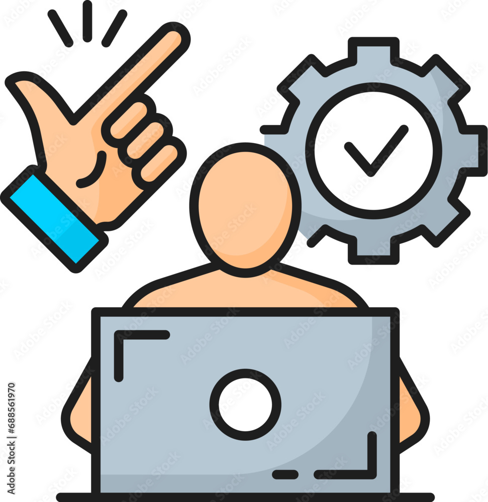 Fototapete easy of use. cms. content management system icon of vector color line laptop computer, website or bl
