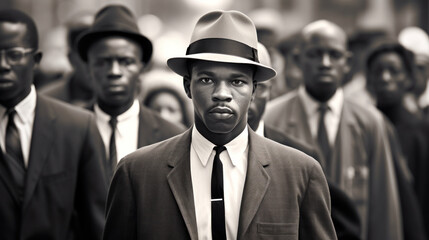 Solemn march of civil rights activists captured in monochrome for Black History Month - obrazy, fototapety, plakaty