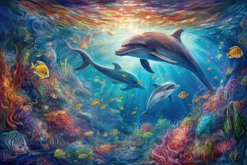 Naklejka na ściany i meble beautiful sea world backdrop for underwater fun and joy