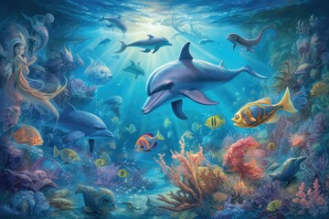 Fototapeta na wymiar wildlife undersea world background for aquatic adventure