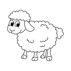 Funny sheep cartoon for coloring book.