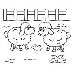 Funny sheep cartoon for coloring book.