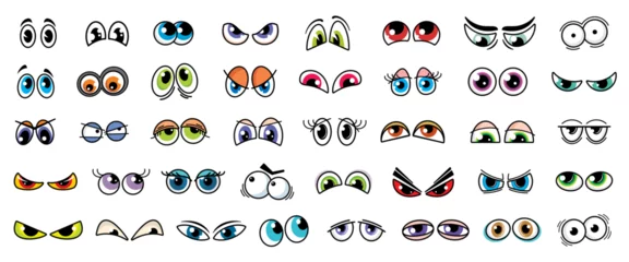 Deurstickers Cartoon comic eyes isolated vector set. Funny looks expressing different emotions. Kind, angry, surprised and sad, suspect, evil, loving, wow or bored eyes for characters and personages creation kit © Vector Tradition