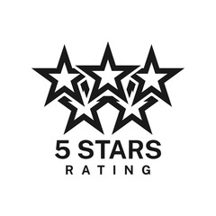 Five star rating icon, best award and quality or review rate vector symbol. 5 stars rating icon for customer service satisfaction, top rank award for high quality service and opinion feedback