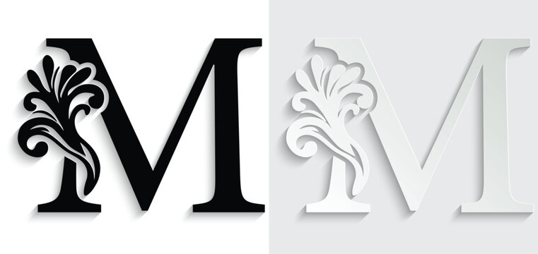 letter M. flower letters. Vintage ornament initial Alphabet. Logo vector	
