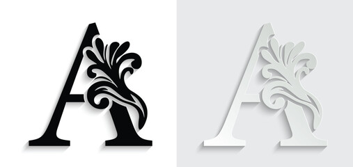 letter A. flower letters. Vintage ornament initial Alphabet. Logo vector	
