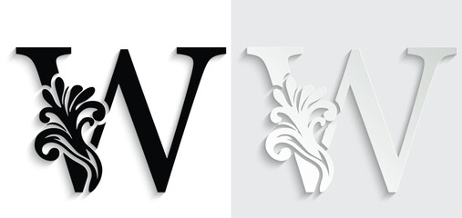 letter W. flower letters. Vintage ornament initial Alphabet. Logo vector	

