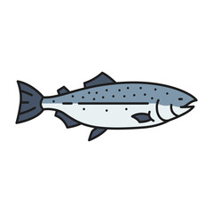 Fishing industry salmon or trout fish outline icon. Seafood shop, restaurant meat or gourmet menu or fresh fish market outline vector icon. Fishing company thin line sign or symbol with salmon or tuna