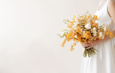 Bouquet of spring yellow and white flowers