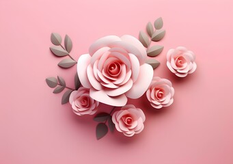 Paper heart with flowers on pink background. Valentine's day love concept.