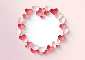 Paper hearts on white background with copy space for valentine day. 3D rendering.