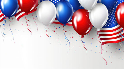 Festive balloons in U.S. flag colors with stars and ribbons for Presidents' Day - obrazy, fototapety, plakaty