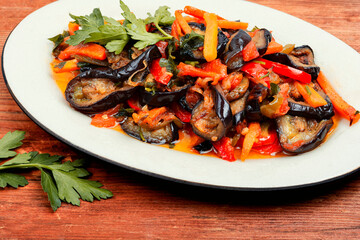 Aubergine saute, vegetable stew, caponata.