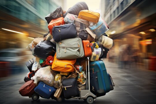 Overloaded Luggage concept background 