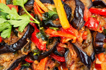 Aubergine saute, vegetable stew, caponata.