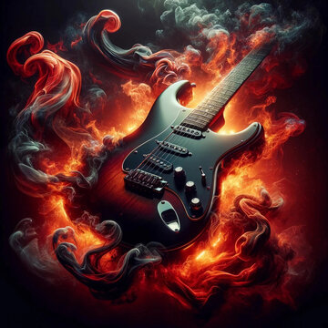 Close-up Rock and roll flames. Guitar on fire.