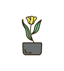 Home plant of set in flat cartoon design. Yellow home flower, uniquely outlined in striking black is perfect for a captivating effect. Vector illustration.