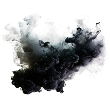 Black ink paint cloud in water isolated transparent Background PNG