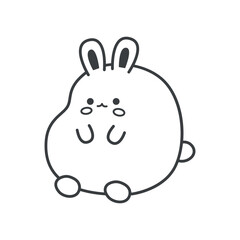 Kawaii element of set in black line design. This cute rabbit character, brought to life in kawaii style with a black outline for extra adorableness. Vector illustration.
