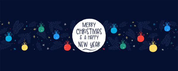 Naklejka premium Beautiful christmas horizontal seamless pattern - hand drawn, elegant and detailed, great for christmas textiles, banners, wrappers, wallpapers - vector surface design