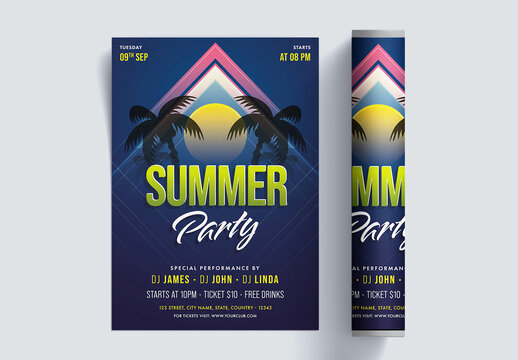 Summer Party Flyer, Invitation Card Design in Blue Color.