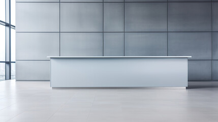 Reception desk and corridor in an empty modern office hall in loft style. Business background for branding and presentation