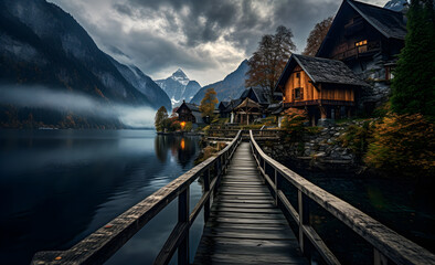 Fototapeta premium Photo of the pier on the lake