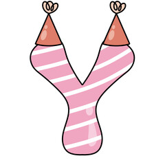 Letter Y birthday party hat alphabet heart love sweet vintage retro groovy for baby shower nursery poster wallpaper Typeset design.
