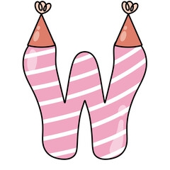 Letter W birthday party hat alphabet heart love sweet vintage retro groovy for baby shower nursery poster wallpaper Typeset design.
