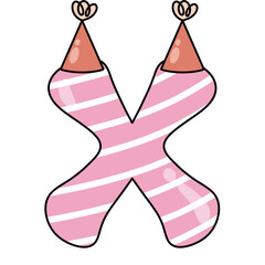 Letter X birthday party hat alphabet heart love sweet vintage retro groovy for baby shower nursery poster wallpaper Typeset design.
