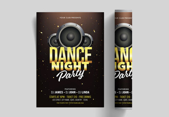 Dance Night Party Flyer Design in Brown Color with Realistic Woofers.