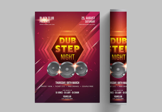 Dubstep Night Party Flyer Design with Woofers and Event Details.
