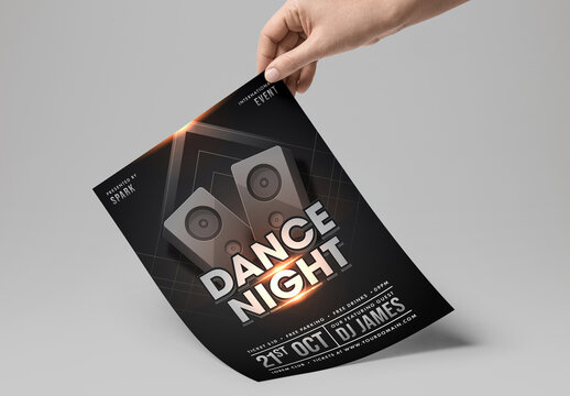 Dance Night Party Flyer Presenting in Black Color with Speakers.