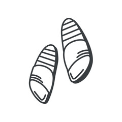 Summer element of set in black line design. Summer vibes with this black-outlined illustration of stylish beach slippers, perfect for a day by the sea. Vector illustration.