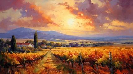 Fotobehang Landscape of vineyard plantation. Winery background © Irina Sharnina