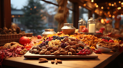 dried fruit and nuts - obrazy, fototapety, plakaty