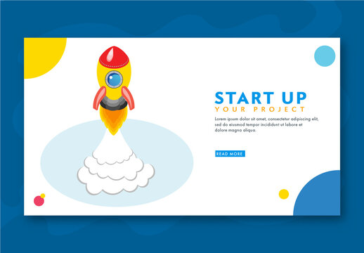 Startup Your Project Concept Based Landing Page Design with Isometric Rocket Launching.