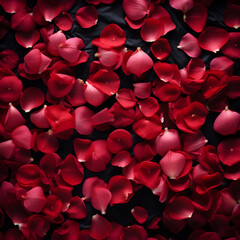 Background with red rose petals. Falling red flower petals and pink. Happy Valentines day card. Valentine's day background.