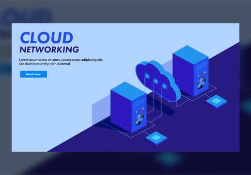 Responsive Landing Page with 3D Cloud Connecting Two Server for Cloud Networking.
