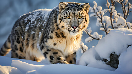 A breathtaking shot of a Snow Leopard his natural habitat, showcasing his majestic beauty and strength, Unveiling the Enigmatic Majesty of the Snow Leopard: Captivating Photo, the elusive and majestic