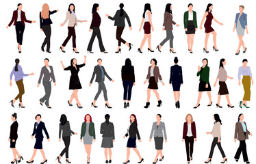 Set of business people or businesswoman. Collection of beautiful female characters different races, body types. Vector realistic illustration isolated on white background.