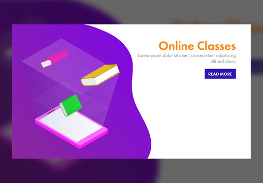 Online Classes Concept Based Landing Page Design With 3D Smartphone And Multiple Applications.
