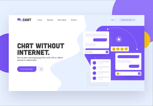 Chat Without Internet Based Landing Page Design in White and Purple Color.