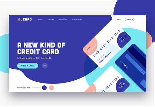 Abstract Landing Page or Hero Banner Design with Payment Cards for A New Kind of Credit Card.