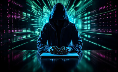Hacker typing on a computer. Concept of cybercrime, cyberattack, dark web - obrazy, fototapety, plakaty