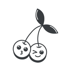 Summer element of set in black line design. Demonstration of the essence of summer with a black-outlined cherry, a sweet and vibrant addition. Vector illustration.