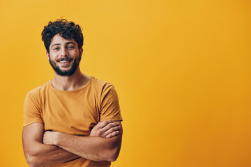 Guy man background confident cheerful young positive model fashion happy white adult person