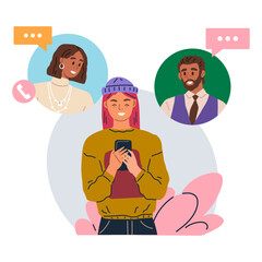 Video conference. Vector illustration. Meetings conducted via video conference are efficient and time-saving Talking to colleagues through video conference fosters collaboration The video conference