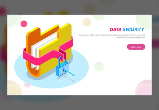 Data Security Concept Based Landing Page Design with Isometric File Folder Locked.