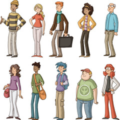 Group of cartoon people standing on white background
- 688570955